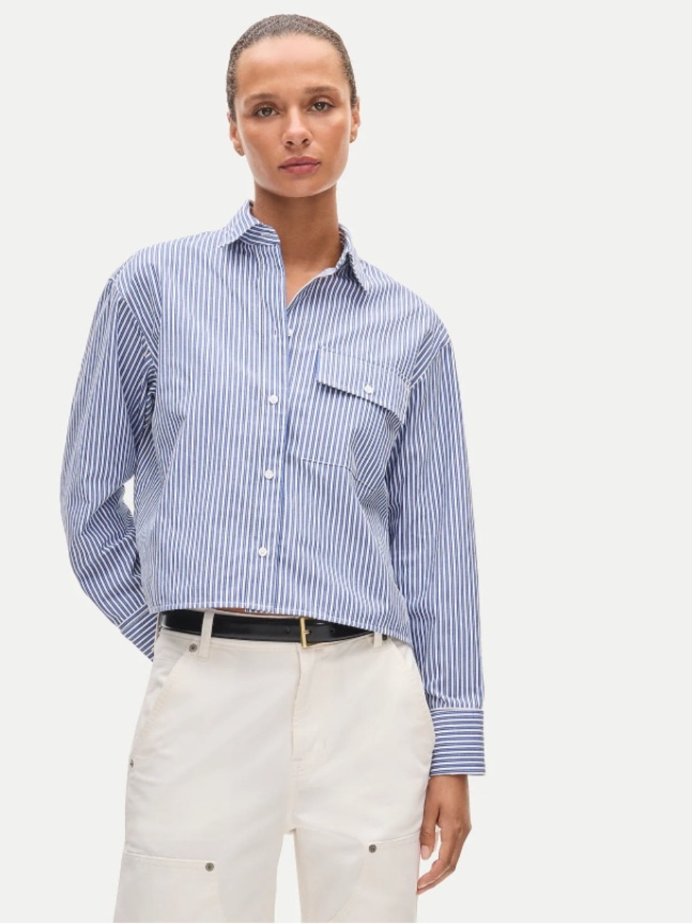 J crew Esme cropped button-up shirt in striped cotton poplin